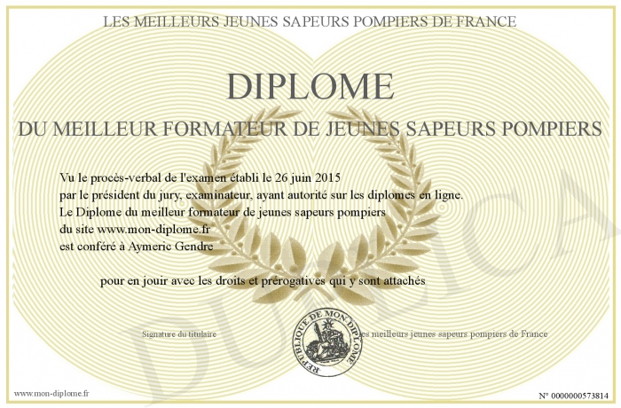 diplome jeune sapeur pompier